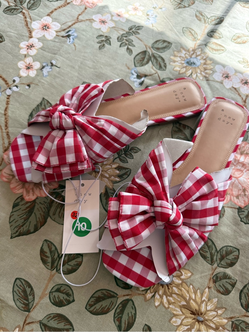 a new day Red Gingham Bow Slide Sandals - Women